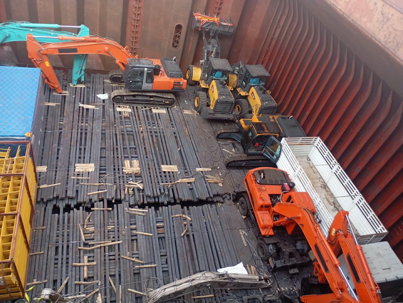 Equipment and cargo at an industrial port