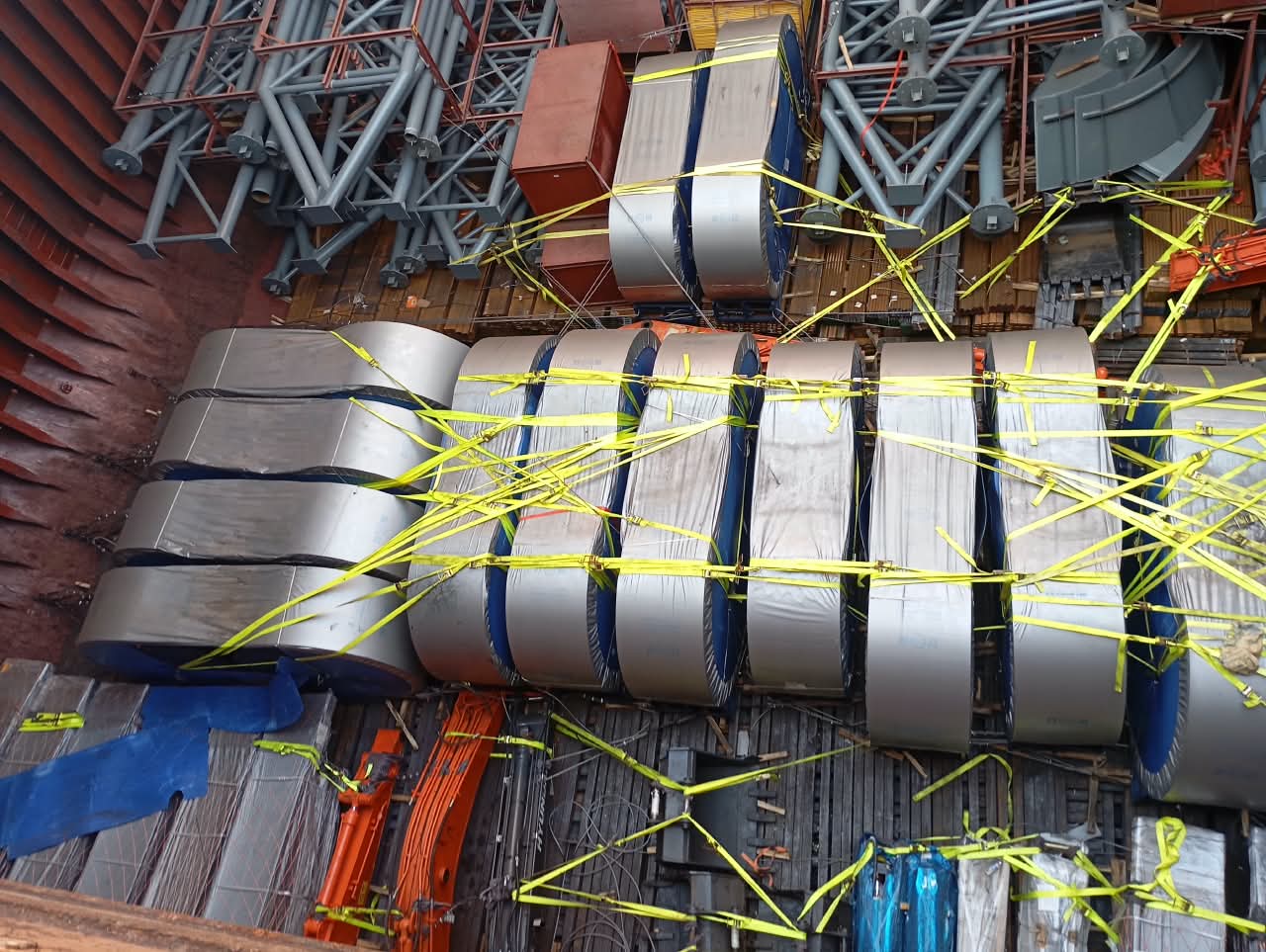 Cargo being transported at a port